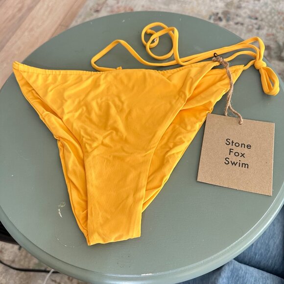 NEW Stone Fox Swim River String Bikini Bottom‎ Honeycomb Yellow Beach Size XL - Picture 3 of 4